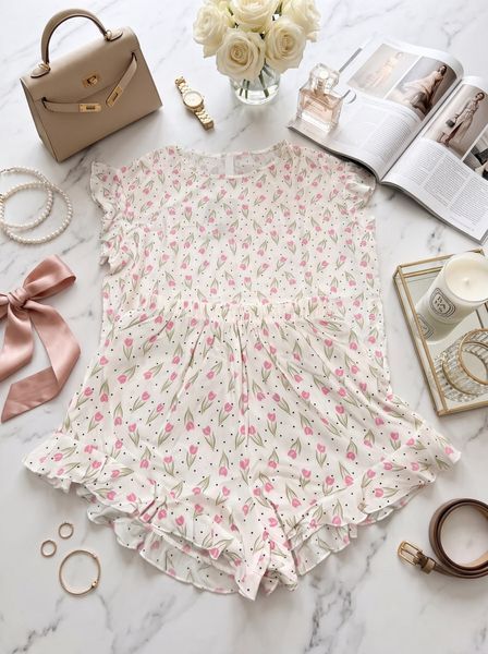 Пижама женская из штапеля принт розовый тюльпан S, M, L, XL "REMISTORE" недорого от прямого поставщика Razg3591-SV751_тюльпан_розовый_v фото