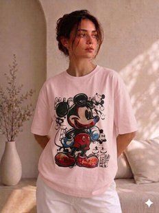 Футболка oversize с ярким принтом mickey из кулира ONE SIZE (8цв) "BONJOUR" недорого от прямого поставщика RIN1551-2762_7_Mickey_mouse_v фото
