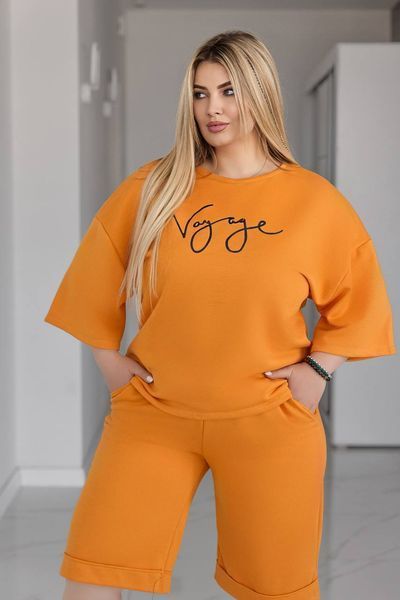 Костюм вільного фасону з двонитки-петля 50-52, 54-56 "TASASHOP" недорого від прямого постачальника Sin2003-478_оранж_пр_надпись_v фото