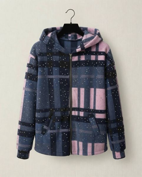 Рубашка женская из флиса с декором под swarovski 48-50, 50-52, 52-54, 56-58, 58-60 (4цв) "ALINAMODA" недорого от прямого поставщика Rin852-31-21_клетка_пр_горошекv фото