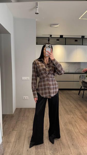 Женская рубашка в клетку фланель 42-46 "CRYSTAL BRAND" недорого от прямого поставщика SIN1525-1299a/коричнева фото