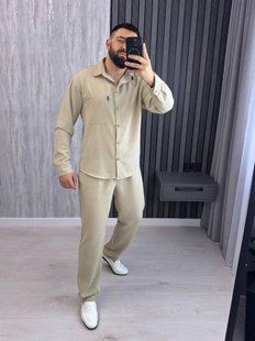 Мужской брючный костюм из льна M-L, L-XL, XL-XXL "LOOK AT ME" недорого от прямого поставщика AV5-10540_беж_v фото