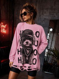 Світшот оверсайз жіночий з турецького куліру 42-52, ONE SIZE (6кол) "BONJOUR" недорого від прямого постачальника RIN1551-92_той_пудель_в_кеп_однотон_v фото
