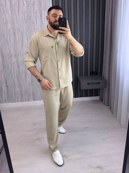 Мужской брючный костюм из льна M-L, L-XL, XL-XXL "LOOK AT ME" недорого от прямого поставщика AV5-10540_беж_v фото