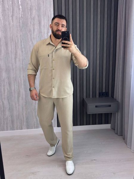 Мужской брючный костюм из льна M-L, L-XL, XL-XXL "LOOK AT ME" недорого от прямого поставщика AV5-10540_беж_v фото