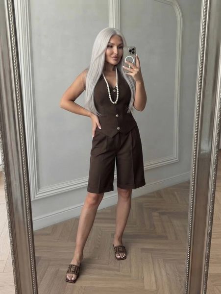 Костюм женский из костюмки с жилетом и шортами 42-44, 46-48, 50-52 (3цв) "TONI" недорого от прямого поставщика Sin1516-10483v фото
