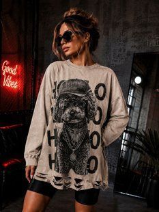 Світшот оверсайз жіночий з турецького куліру 42-52, ONE SIZE (3кол) "BONJOUR" недорого від прямого постачальника RIN1551-92_той_пудель_в_кеп_мрамор__v фото