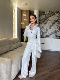 Костюм жіночий з логотипом лонгслів і палаццо з кашеміру 42-46, ONE SIZE (5кол) "BLABLADRESS" недорого від прямого постачальника SIN824/825-1704_логотип_v фото