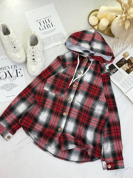 Рубашка с капюшоном из котона кашемира с актуальным клетчатым принтом S, M, L, XL "NIKOSS" недорого от прямого поставщика SIN1512-1011_красный_v фото