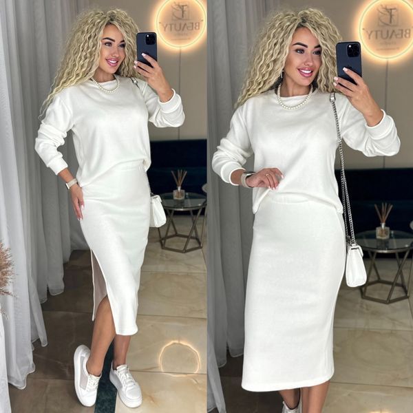 Костюм юбочный теплый женский из даблангоры 42-46, 48-50 "LINDA" недорого от прямого поставщика RIN4955-6033_белый_v фото