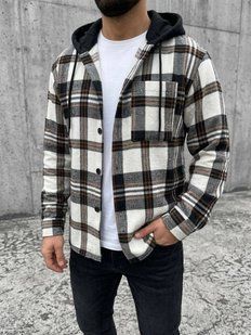 Рубашка мужская в клетку с капюшоном из байки M-L, L-XL, XL-XXL "VITVIELLI" недорого от прямого поставщика Av4909-1063_чер_бел_сер_клетка_v фото