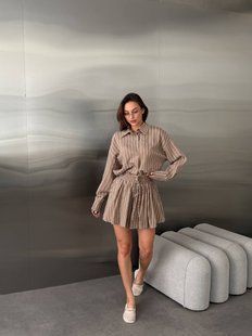 Стильный женский костюм рубашка и шорты из вискозы с принтом полоска ONE SIZE (3цв) "RUSNAK" недорого от прямого поставщика APR19-659_принт_полоска_v фото