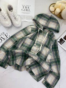 Рубашка с капюшоном из котона кашемира с актуальным клетчатым принтом S, M, L, XL "NIKOSS" недорого от прямого поставщика SIN1512-1011_зеленый_v фото