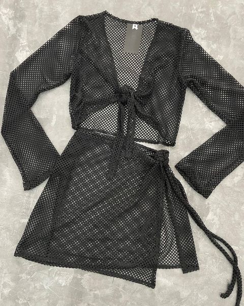 Костюм женский из сетки с топом и юбкой на запах 42-48, ONE SIZE (2цв) "VIVID" недорого от прямого поставщика 2PLGU1436-309_сетка_v фото