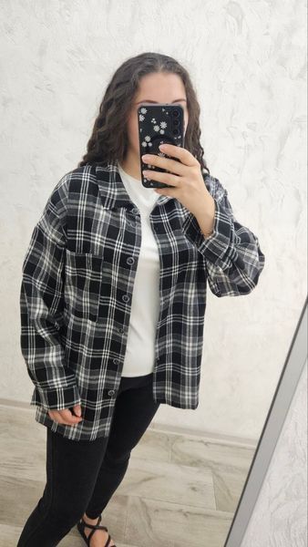 Сорочка в клітинку жіноча з турецької фланелі 48-52, 54-58, 60-64 "MANASHOP" недорого від прямого постачальника RIN2315-227_клет_черный_v фото