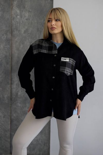 Рубашка женская в свободном силуэте oversize из микровельвета 50-52, 54-56, 58-60, 62-64 (4цв) "LETTI" недорого от прямого поставщика Rin5203-561_надп_core_карман_клетка_v фото