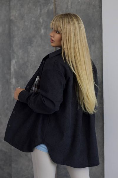 Рубашка женская в свободном силуэте oversize из микровельвета 50-52, 54-56, 58-60, 62-64 (4цв) "LETTI" недорого от прямого поставщика Rin5203-561_надп_core_карман_клетка_v фото