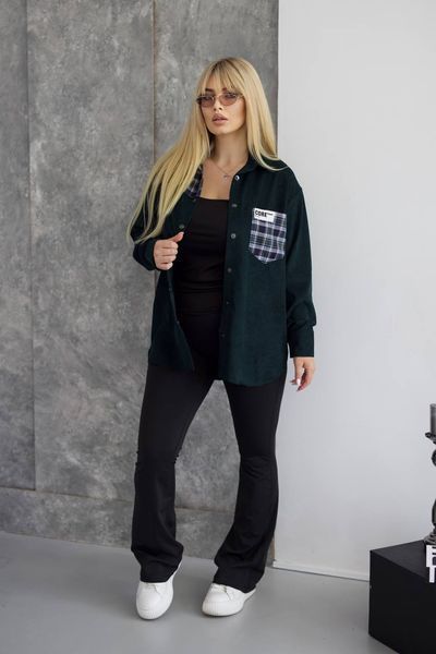 Рубашка женская в свободном силуэте oversize из микровельвета 50-52, 54-56, 58-60, 62-64 (4цв) "LETTI" недорого от прямого поставщика Rin5203-561_надп_core_карман_клетка_v фото