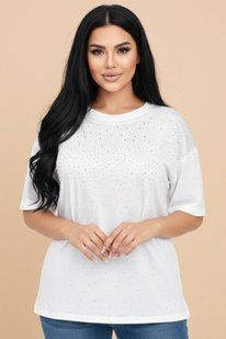 Футболка женская из% котона с стразами 52, 54, 56 (2цв) "MALUK" недорого от прямого поставщика AV4907-26002v фото