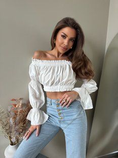 Кроп-топ женский из льна-котона S, M, L "REMISTORE" недорого от прямого поставщика Razg3591-SV615_бел_v фото