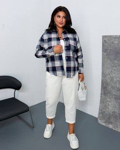 Рубашка оверсайз из фланели 42-48, 50-54, 56-60 "LUXE STYLE" недорого от прямого поставщика Rin2317-051_клетка_синий_v фото