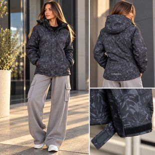 Куртка женская с капюшоном из мембранной ткани L, XL, 2XL, 3XL, 4XL "BONJOUR" недорого от прямого поставщика RIN1551-6299_принт_листья_v фото