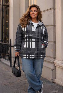Жіноча куртка в клітинку з полар флісу в сучасному street-style виконанні 42-46, 48-52, 54-58 "ST. COUTURE" недорого від прямого постачальника 2PLGU1438-402_клетка_серый_v фото