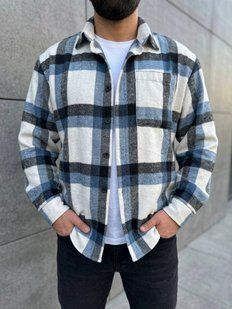 Сорочка чоловіча з байки в клітку M-L, L-XL, XL-XXL "VITVIELLI" недорого від прямого постачальника Av4909-1062_кл_джинс_бел_черн_v фото