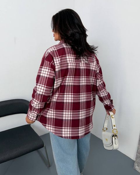 Рубашка оверсайз из фланели 42-48, 50-54, 56-60 "LUXE STYLE" недорого от прямого поставщика Rin2317-051_клетка_вишня_v фото