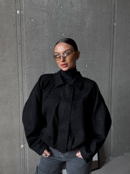 Бомбер женский из замши на дайве в стиле zara 42-48 "LINDA" недорого от прямого поставщика RIN4955-9074_черн_v фото