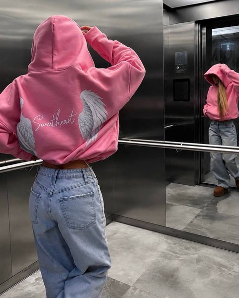 Худи женское оверсайз из трехнитки на флисе 42-46, ONE SIZE (3цв) "MOOD" недорого от прямого поставщика Sin1492-1169_sweetheart_крылья__v фото