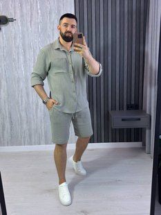 Костюм чоловічий легкий з шортами з мусліну, L-XL, M_L, XL-XXL "LOOK AT ME" недорого від прямого постачальника AV5-10545_оливка_v фото