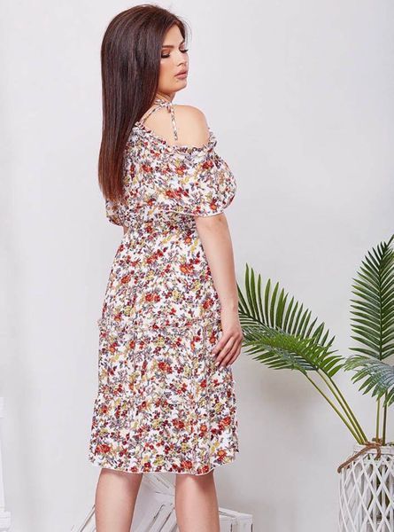 Сукня жіноча зі шліфованого штапелю 50, 52, 54 "LEVMODA" недорого від прямого постачальника Rin2331-347_бел_принт_цветоч_v фото