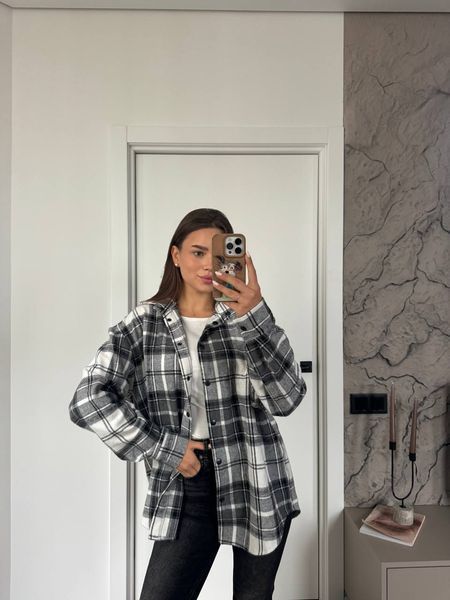 Кашемировая рубашка oversized из кашемира ONE SIZE (3цв) "LASAS" недорого от прямого поставщика Sin1522-087_клетка_v фото