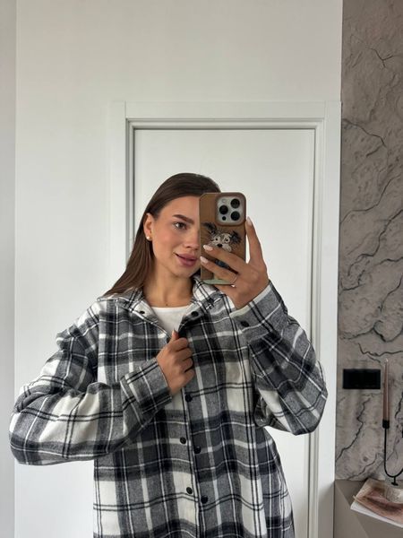 Кашемировая рубашка oversized из кашемира ONE SIZE (3цв) "LASAS" недорого от прямого поставщика Sin1522-087_клетка_v фото