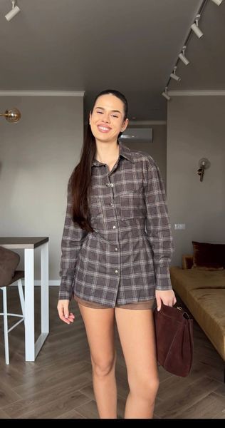 Сорочка женская приталенная из турецкой фланели S-L "GLOSSY" недорого от прямого поставщика Rin850-040_шоколад_v фото