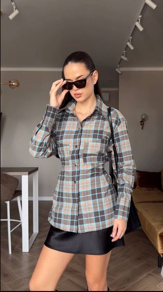 Сорочка женская приталенная из турецкой фланели S-L "GLOSSY" недорого от прямого поставщика Rin850-040_шокол_голуб_v фото