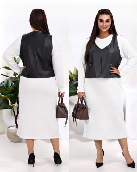 Сукня з жилеткою жіноча з трикотажу рубчик 50-52, 54-56, 58-60 "LEVMODA" недорого від прямого постачальника Rin2331-0129_черно_черный_v фото