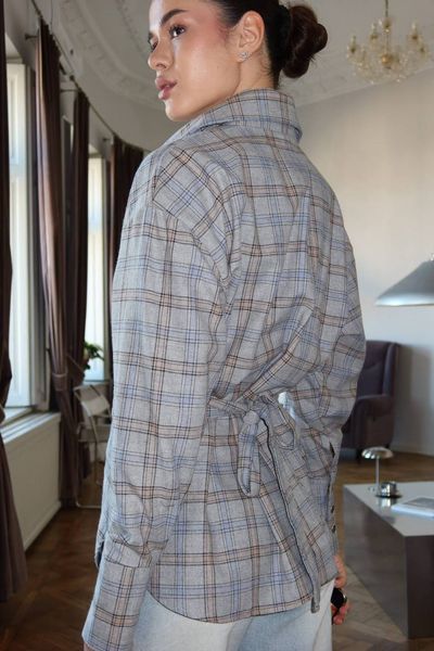 Женская асимметричная рубашка с акцентом на талии из фланели S-L, ONE SIZE "GLOSSY" недорого от прямого поставщика Rin850-033_Серо-голубой_v фото