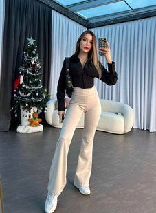Женские брюки клёш с высокой посадкой из замши XS, S, M, L, XL (4цв) "NIKOSS" недорого от прямого поставщика SIN1512-1050v фото
