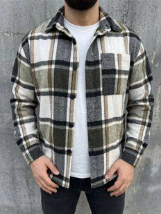 Сорочка чоловіча з байки в клітку M-L, L-XL, XL-XXL "VITVIELLI" недорого від прямого постачальника Av4909-1062_кл_молочн_черн_беж_v фото