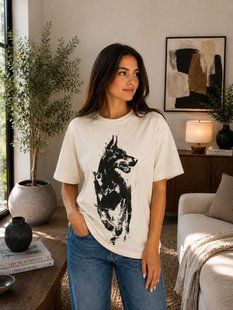 Футболка базовая женская oversize с стильным накатом из кулира 42-46 (5цв) "BONJOUR" недорого от прямого поставщика RIN1551-М72_доберман_v фото