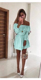 Платье женское из софта с открытыми плечами ONE SIZE (3цв) "STAETSKAYA" недорого от прямого поставщика SIN819-13v фото