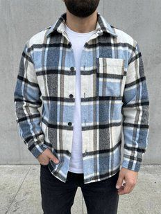 Сорочка чоловіча з байки в клітку M-L, L-XL, XL-XXL "VITVIELLI" недорого від прямого постачальника Av4909-1062_кл_гол_син_молочн_v фото