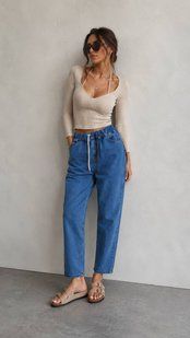 Джинсы mom женские из мягкого денима с эластичным поясом 42-44, 46-48, 50-52, 54-56 (2цв) "ST. COUTURE" недорого от прямого поставщика 2PLGU1438-366_мом_v фото