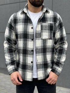 Сорочка чоловіча з байки в клітку M-L, L-XL, XL-XXL "VITVIELLI" недорого від прямого постачальника Av4909-1062_кл_сер_молочн_черн_v фото