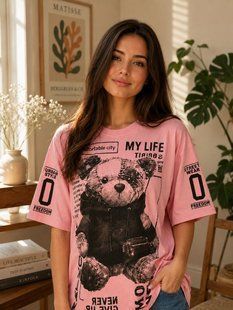 Футболка женская oversize из кулира 42-46 (5цв) "BONJOUR" недорого от прямого поставщика RIN1551-М40_мишка_худи_сумка_v фото