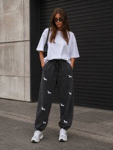 Джогеры женские из котона с авторским принтом 42-46, 48-52, 54-58 "ST. COUTURE" недорого от прямого поставщика 2PLGU1438-378_принт_такса_v фото