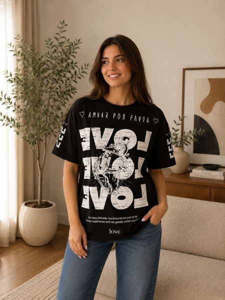 Футболка женская oversize из кулира 42-46 (5цв) "BONJOUR" недорого от прямого поставщика RIN1551-М14_love_наоборот_v фото