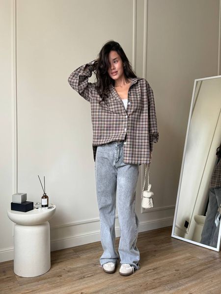 Рубашка оверсайз из фланели 42-48 (2цв) "GLOSSY" недорого от прямого поставщика Rin850-035_пр_кл_кор_бел_v фото